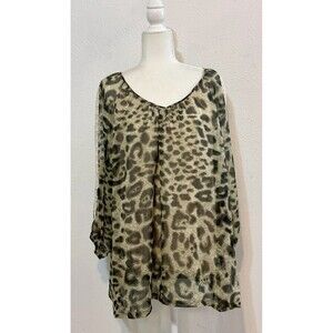 NWT Ali Miles Women Size 1X Sheer Animal Print Lined Blouse Tunic Boho Lace Trim